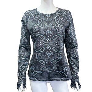 Athleta Womens Long Sleeve Thumbhole Performance Top Paisley Print Black L